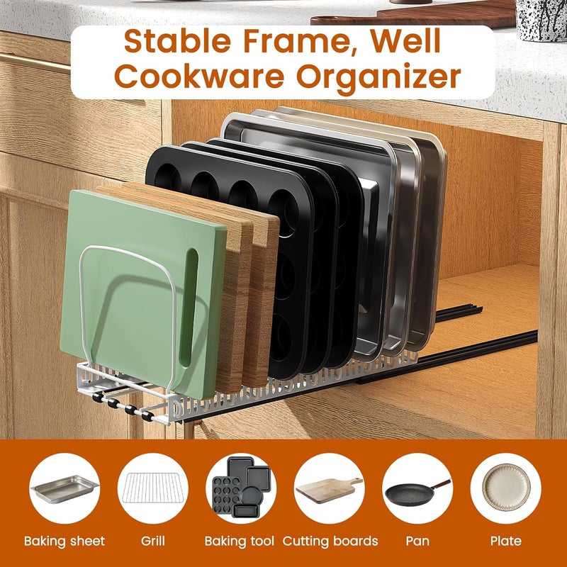 Housolution 2 Pack Baking Tray and Cookie Sheet Organizer, Cutting Board Organizer with 2 Using Methods, Bakeware Muffin Tin Storage Rack with 10 Adjustable Dividers for Cabinet, White - Image 4